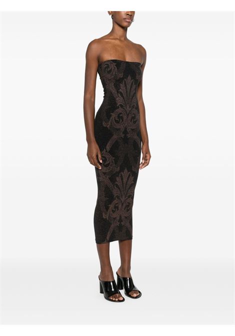 Abito midi con effetto jacquard in nero e bronzo Wolford x etro - donna WOLFORD X ETRO | 571728098